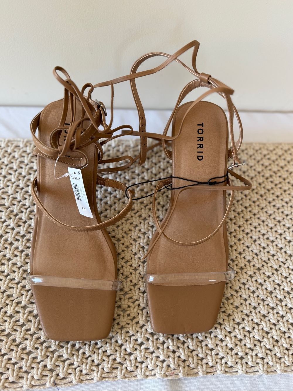 torrid Brown Strappy Clear-Front Lace-Up Sandals